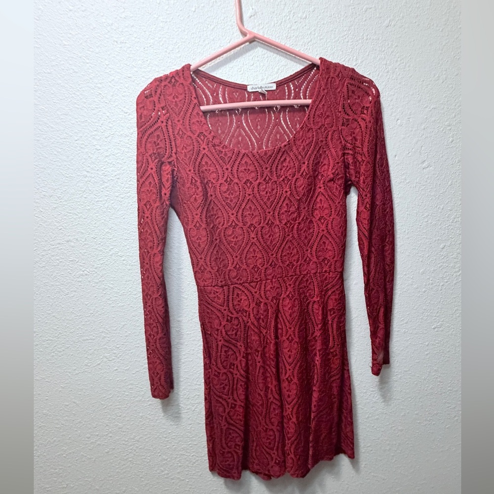 Charlotte Russe Sexy Red Lace Long Sleeve Dress